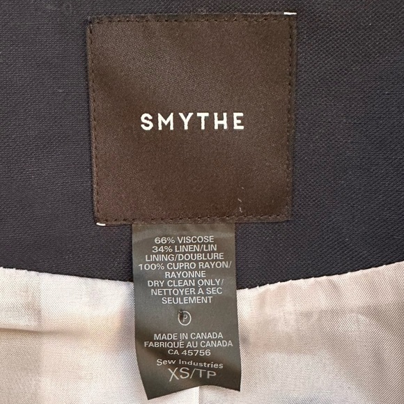 SMYTHE Oversized Linen Blend Double Breasted Blazer in Navy - Picture 10 of 11